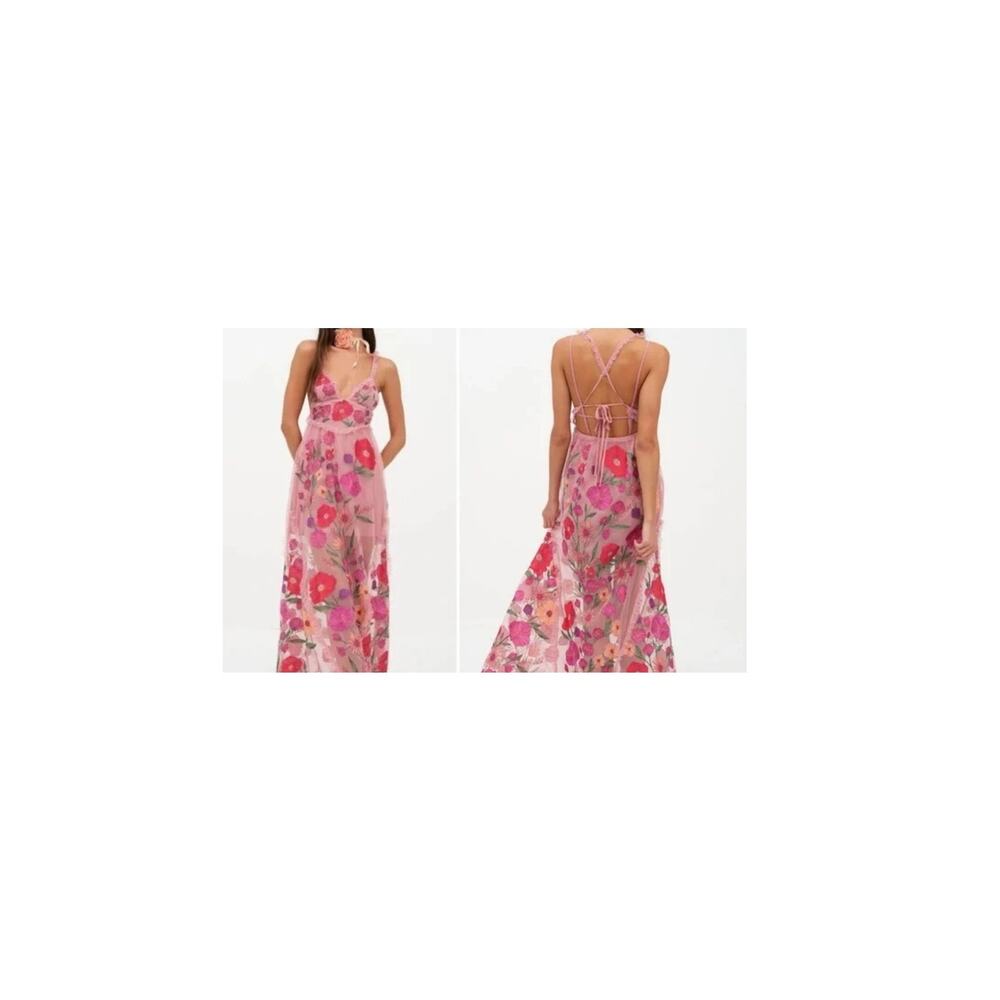 For Love & Lemons Pink Kaylee Maxi Halter Dress Small - Picture 7 of 9